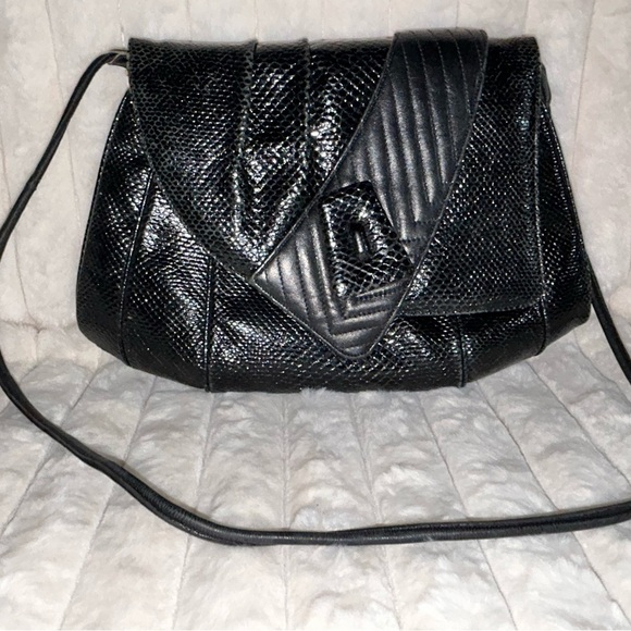 Finesse Handbags - Vintage Finesse, La Model Black Crossbody Bag with Textured Leather